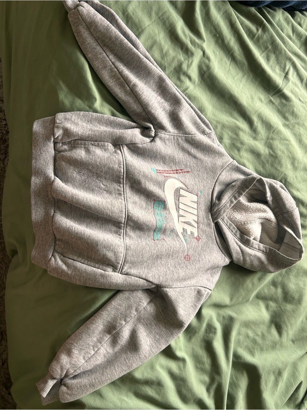 Nike Grey Hoodie with Mint and Pink Logo Accents